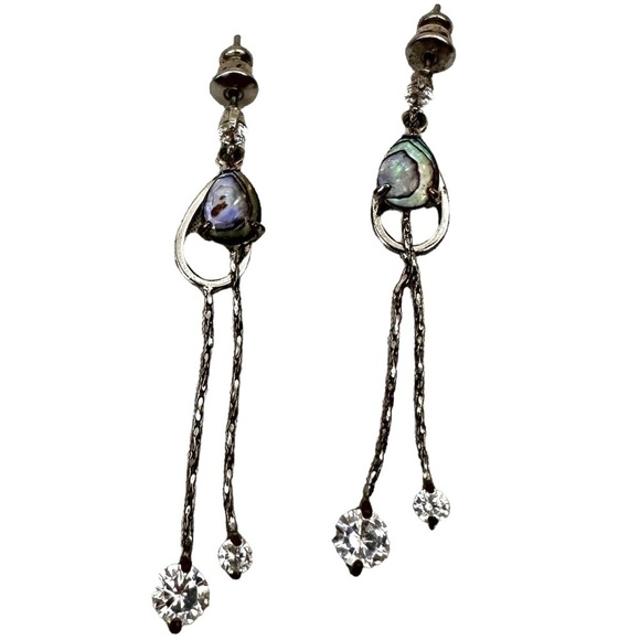 Teardrop Labradorite & Rhinestone Drop Earrings - Picture 1 of 5
